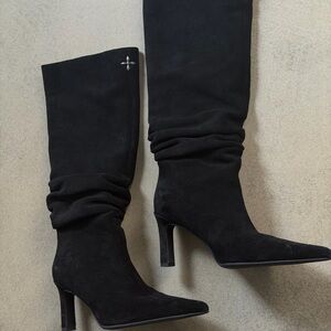 Smkf Black Suede Knee-High Boots